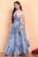 Electric Blue Printed Flared Lehenga Set image number 3