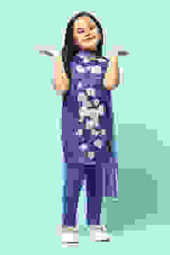 Blue Polyester Straight Printed Kurta Churidar Suit Set image number 0