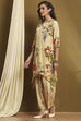 Green Modal Floral Printed Asymmetric Kurta Set image number 3
