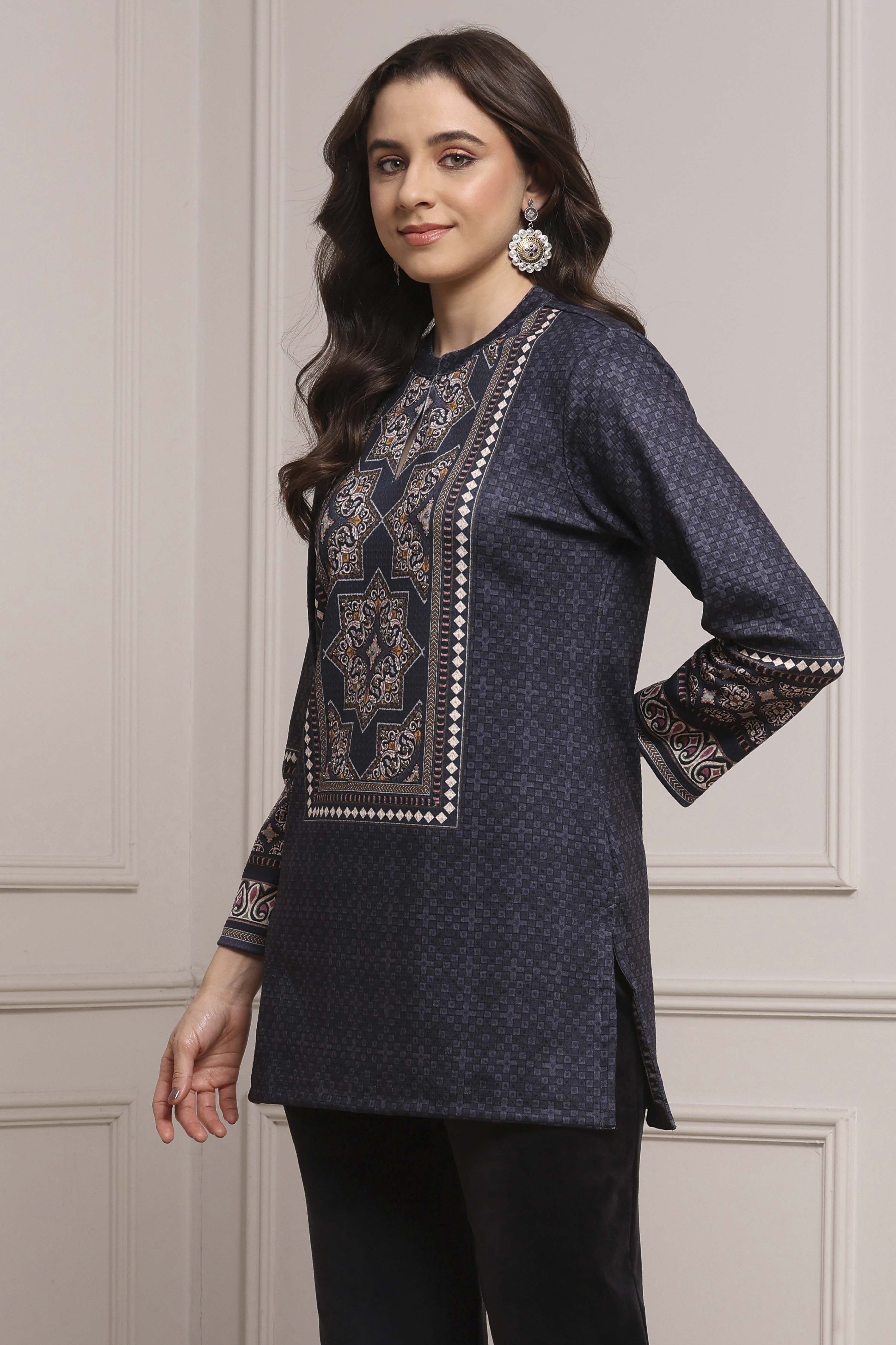 Black Polyester Printed Kurti image number 2