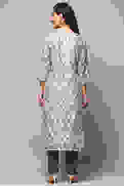 Navy Blue Chanderi Unstitched Suit set image number 6