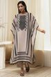 Beige and Black Printed Kaftan-Style Kurta Set image number 5