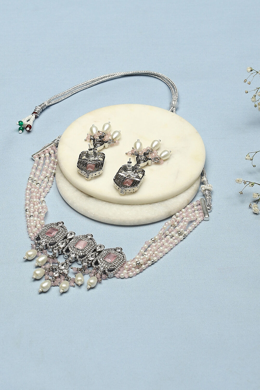 Light Pink Stone Necklace Set image number 2
