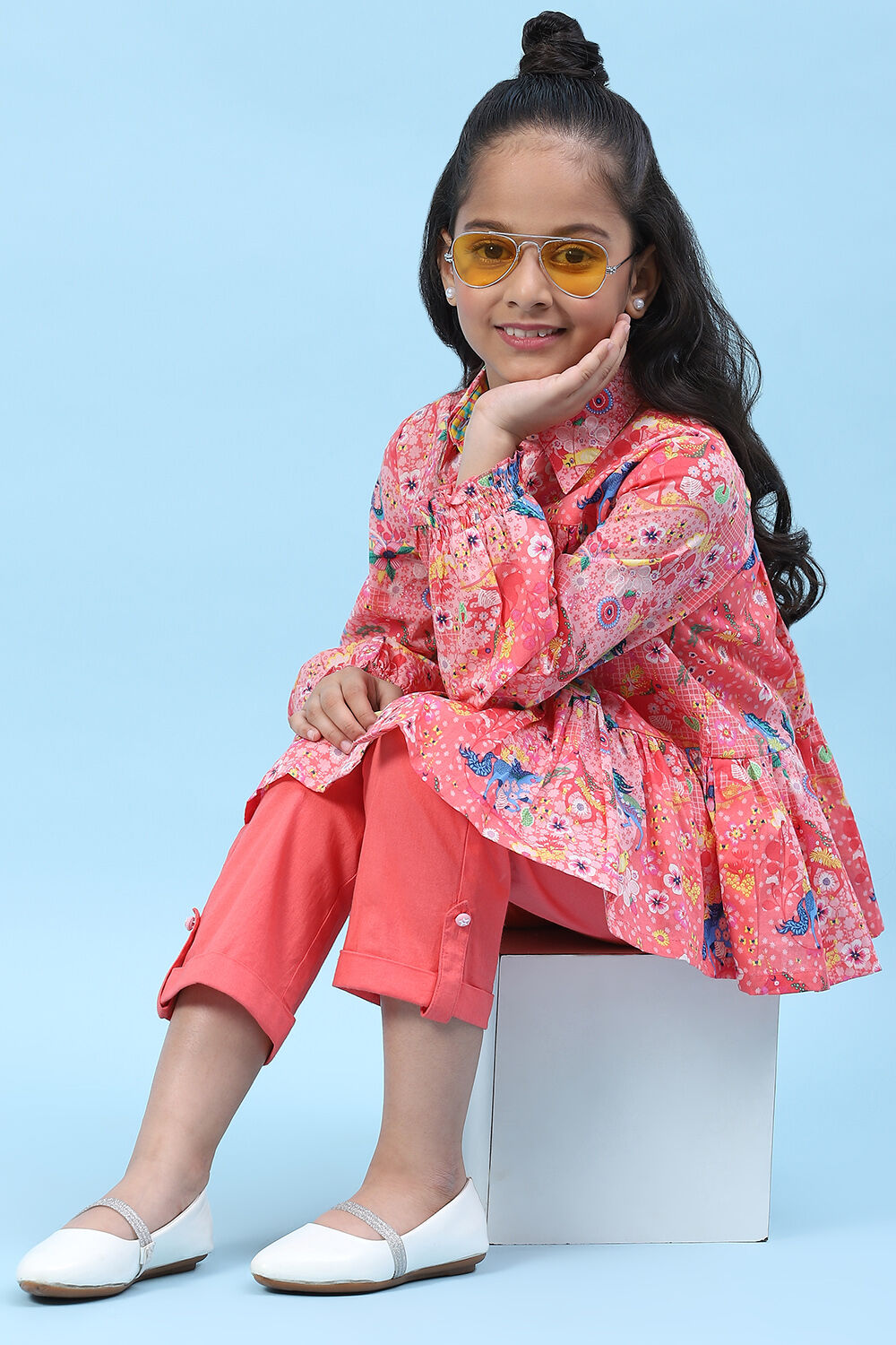 Powder Blue Cotton Solid Pant image number 5