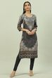 Black LIVA A-Line Printed Kurta image number 3