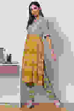 Mud Ochre LIVA A-Line Fusion Printed Kurta Set image number 3