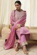 Powder Pink Embroidered Straight Suit Set