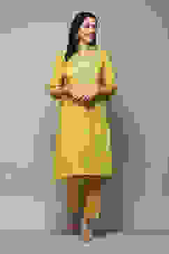 Lime Green Rayon flax Narrow Kurta Pant Suit Set image number 7