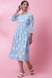 Powder Blue Rayon Printed Kurta Dress image number 2