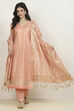 Peach Cotton Printed Embroidered Unstitched Suit Set image number 1