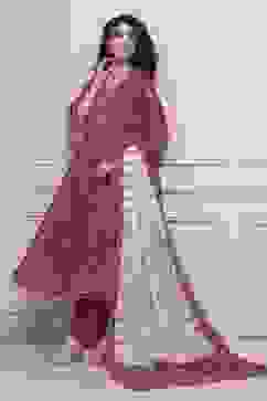 Magenta Cotton Printed Anarkali Suit Set image number 0