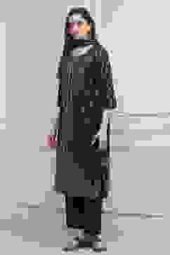 Black Poly Dupion Straight Suit Set image number 3