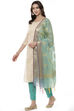 Beige Cotton Blend Machine Embroidered Unstitched Suit Set image number 5