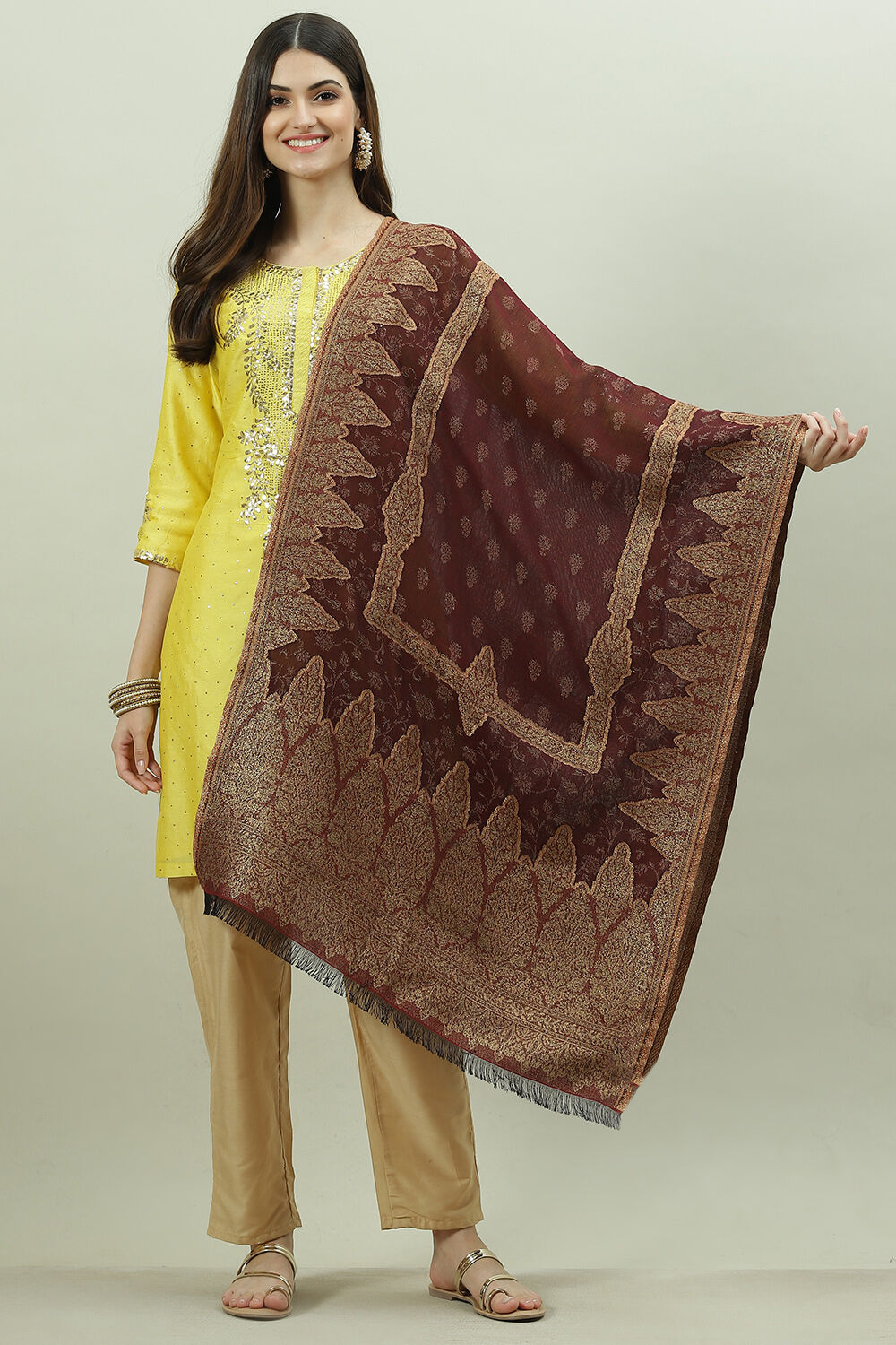 Maroon Acrylic Yarndyed Dupatta image number 0
