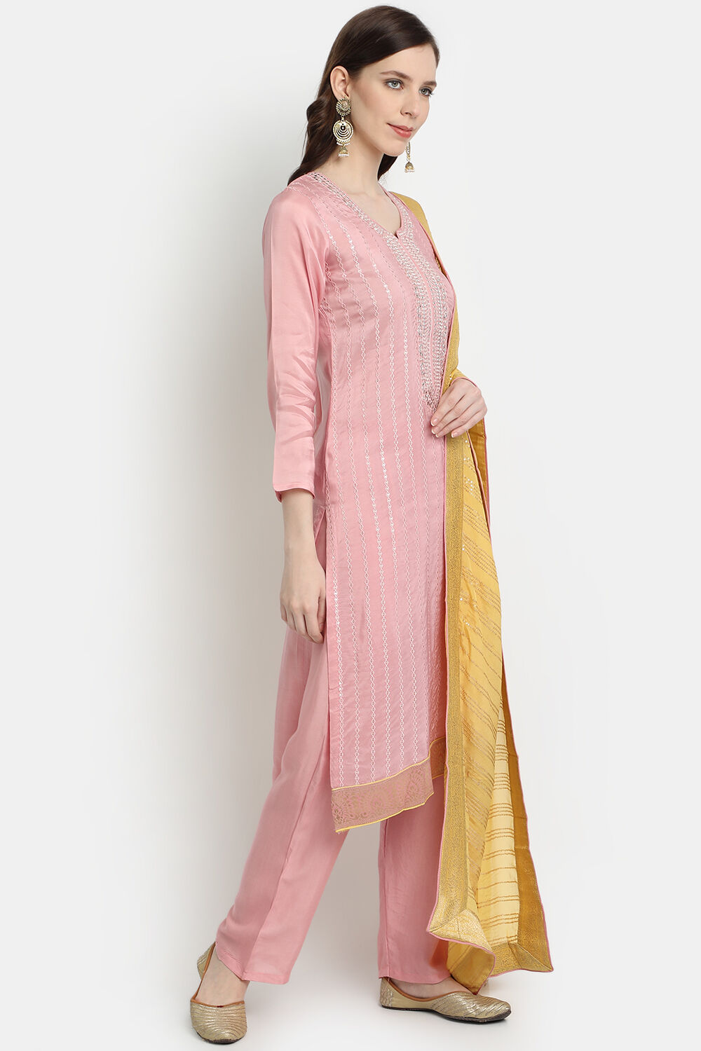 Red Silk Unstitched Suit Set image number 3