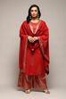Red Viscose Straight Printed Kurta Capri Suit Set