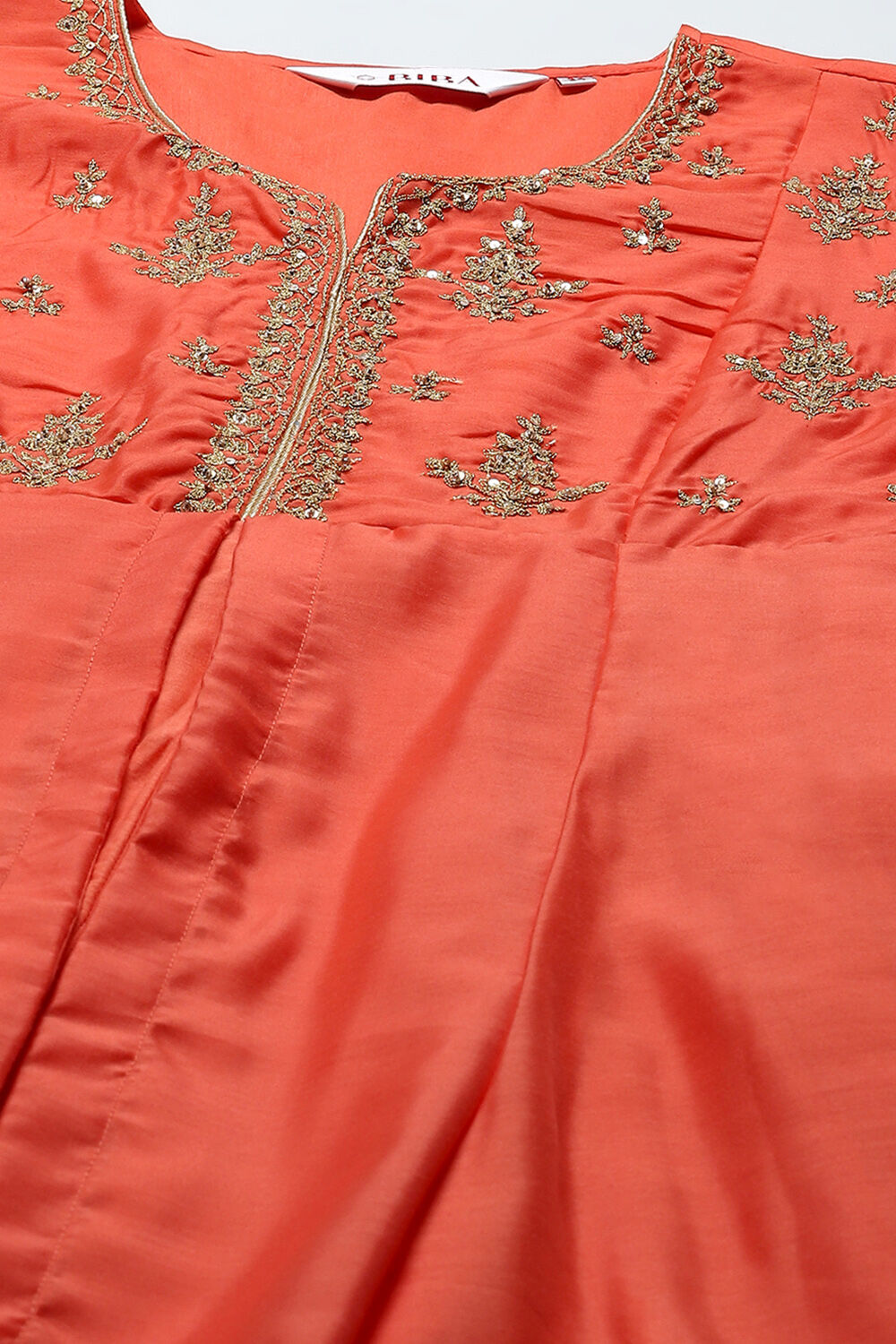 Coral Poly Chanderi Anarkali Kurta Churidar Suit Set image number 1