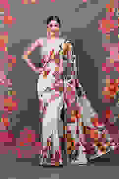 Rohit Bal Off White Cotton Silk Printed Saree image number 0