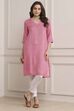 Pink Viscose Straight Printed Kurta