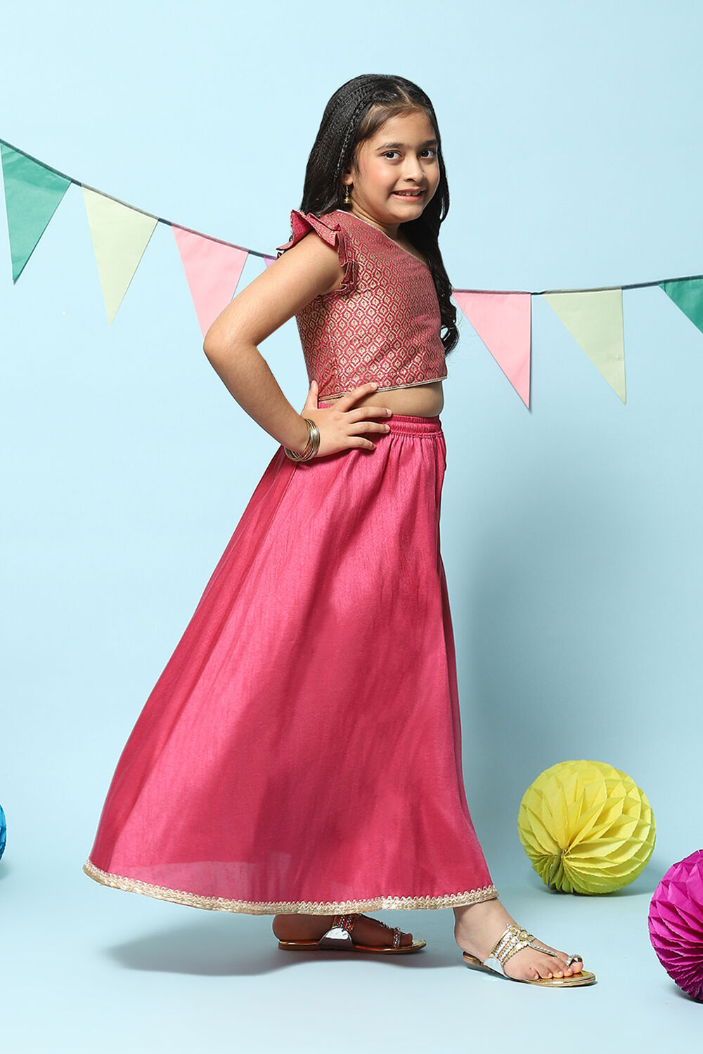 Berry Pink Art Silk Straight Lehenga Set image number 3