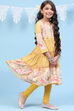 Yellow Rayon Flared Printed Kurta Set
