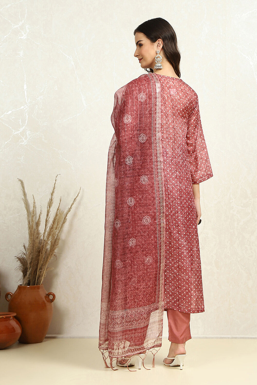 Maroon Cotton Printed Unstitched Suit Set image number 5