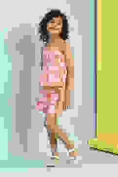 White and Pink Cotton Top with Wrap Shorts Set image number 3