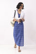 Royal Blue Cotton Abstrast Smocked Back Crop Top image number 3