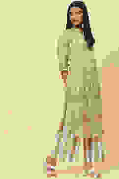 Clay Mint Cotton Straight Fusion Printed Kurta Set image number 5