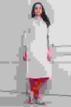 Off White Pink Viscose Rayon Straight Kurta Pants Set image number 0