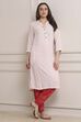 Off White Pink Viscose Rayon Straight Kurta Pants Set