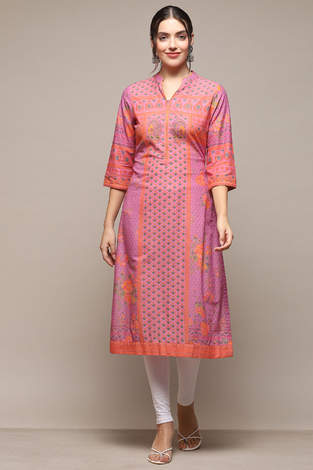 Purple Cotton Printed Straight Kurta image number 5