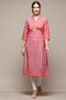 Purple Cotton Printed Straight Kurta image number 5
