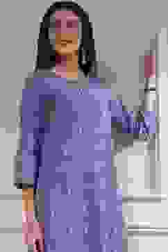 Purple Cotton Ikat Straight Kurta image number 1