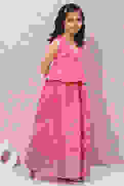 Pink Art Silk Flared Lehenga image number 5