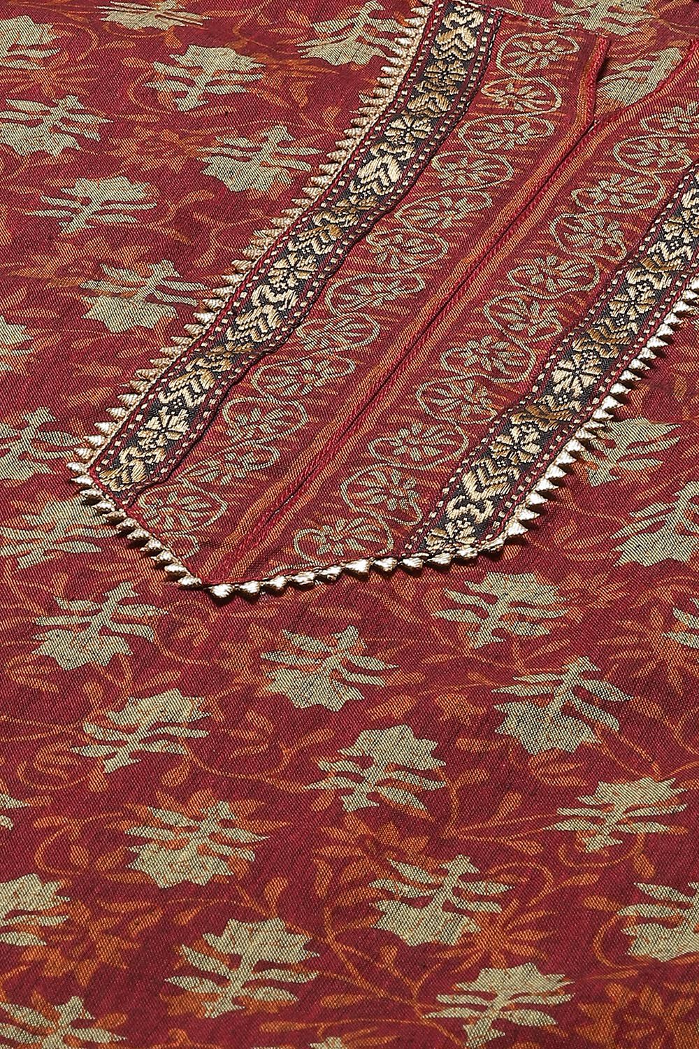 Red Cotton Woven Unstitched Suit Set image number 1