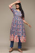 Blue Cotton Gathered Kurta Pants 2 Piece Set