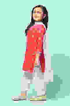 Red Cotton Straight Printed Kurta Patiala Salwar Suit Set image number 4