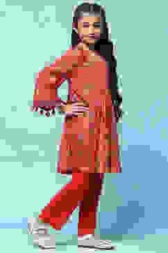 Red Polyester Flared Printed 2 Piece Set image number 5