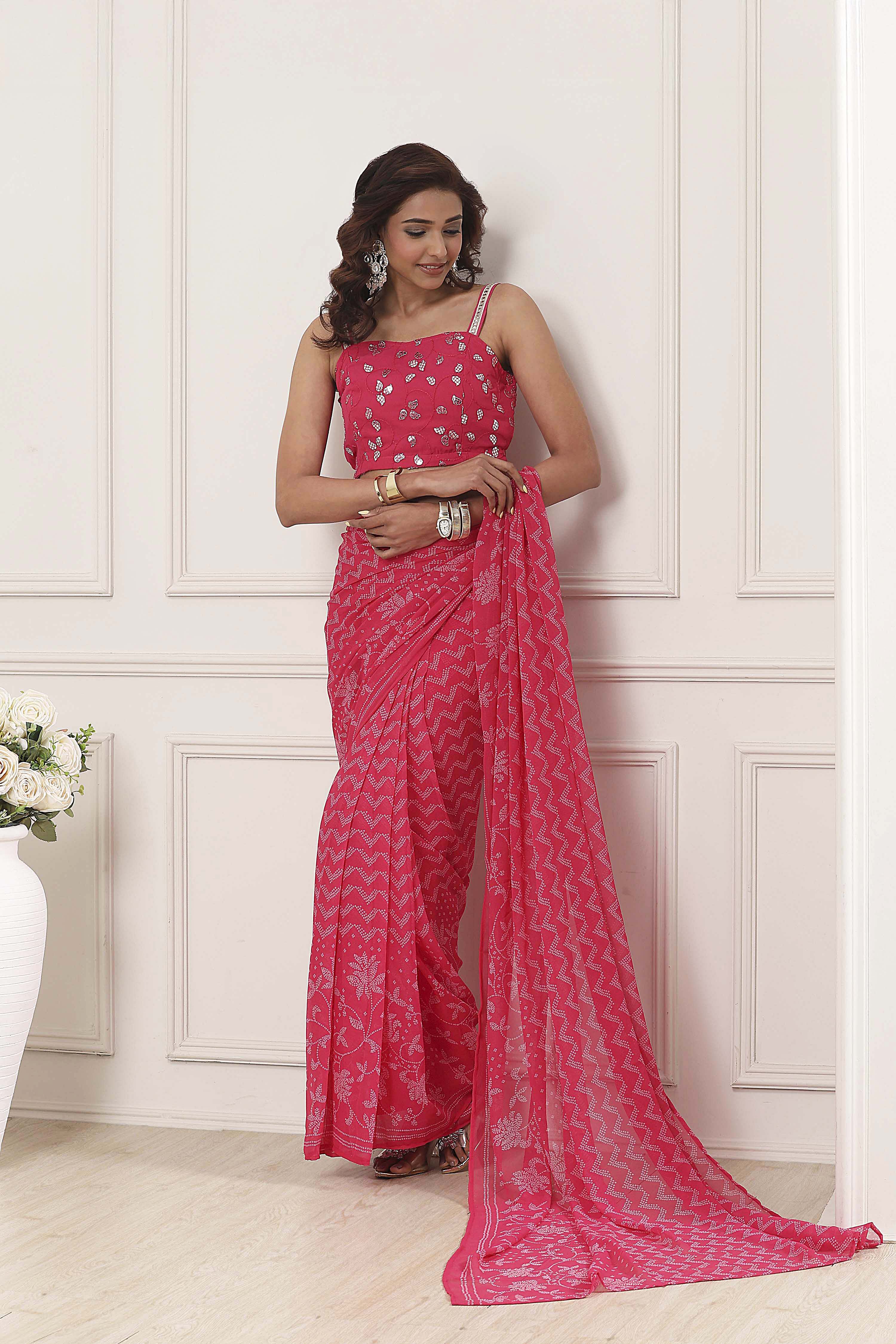 Pink Poly Georgette Regular Saree image number 5
