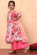 White and Pink Floral Printed Flared Festive Suit Set image number 5