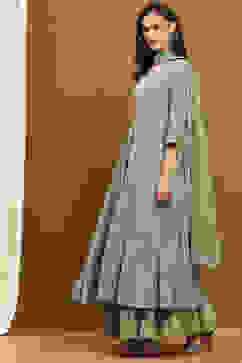 Green Viscose Georgette Embroidered Anarkali Suit Set image number 3