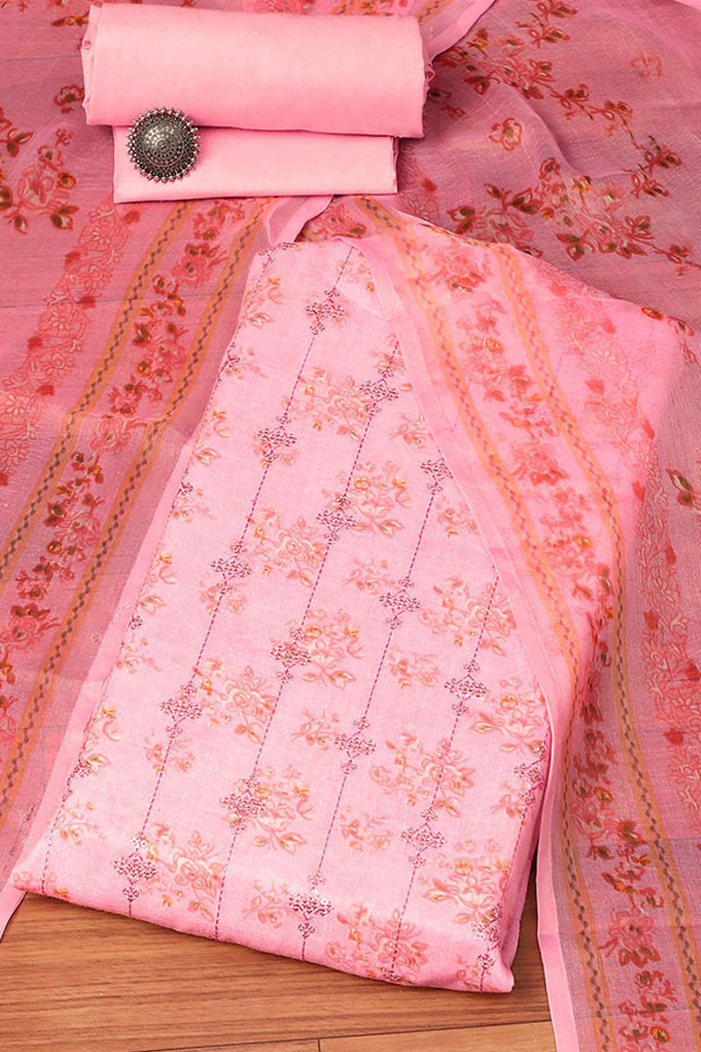 Multi Cotton Blend Digital Print Unstitched Suit Set image number 0