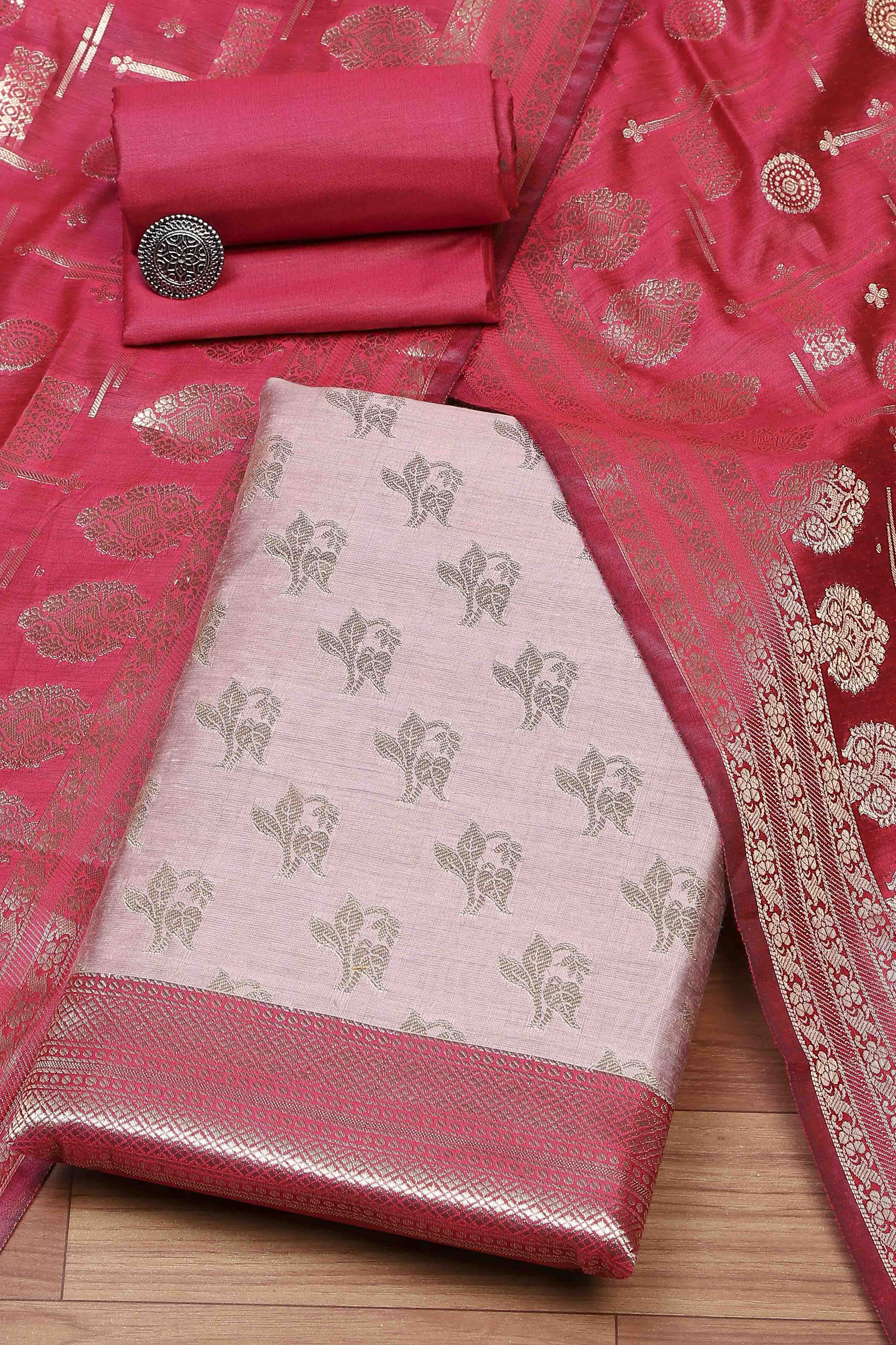 Mauve Cotton Printed Embroidered Unstitched Suit Set image number 0