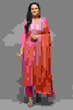 Pink Modal Machine Embroidered Unstitched Suit Set image number 8