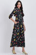 Black Art Silk Flared Printed Dress image number 3