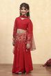 Red Viscose Rayon Printed Kalidar Lehenga Set image number 3