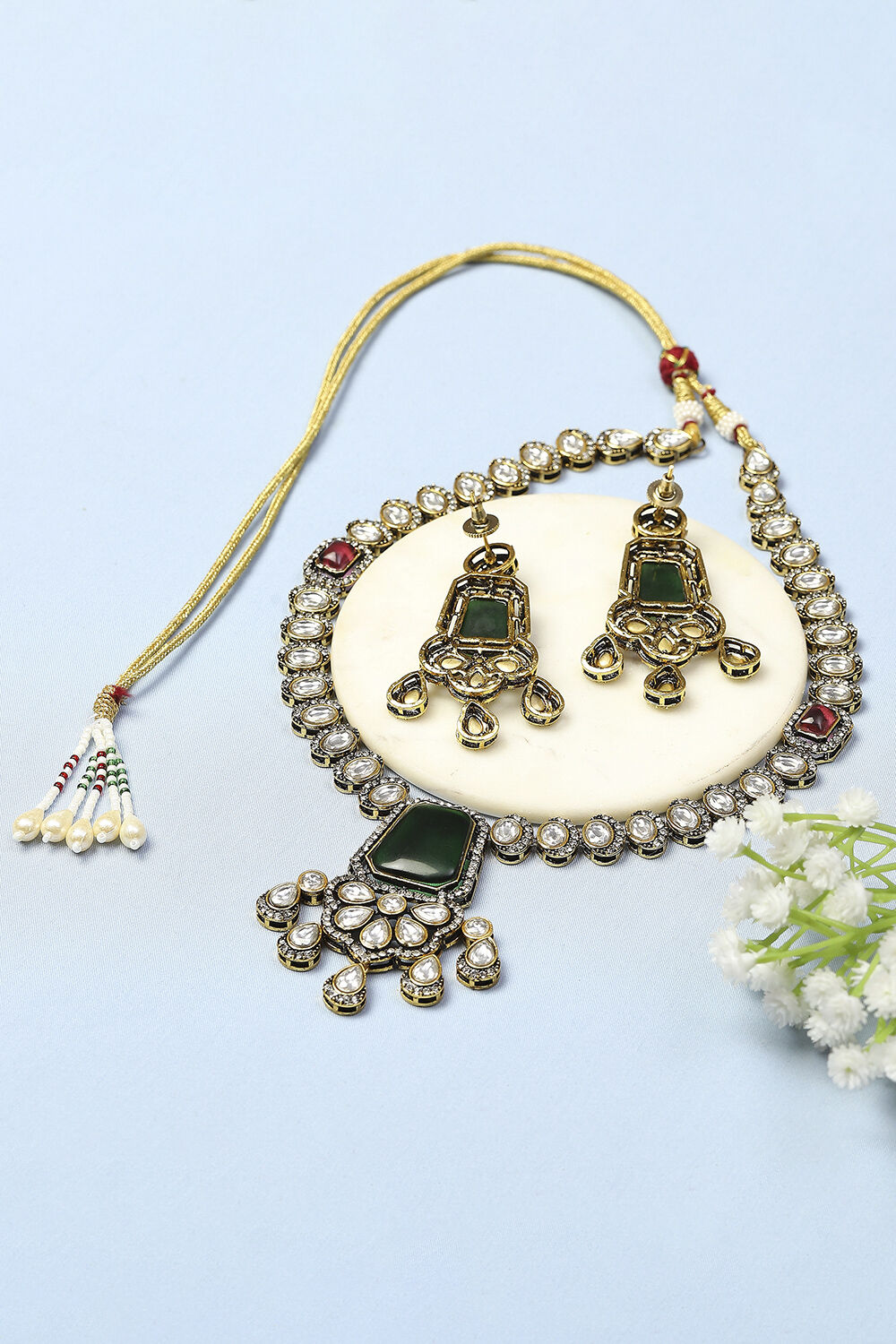 Green Pink Stone Necklace Set image number 2