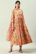 Peach Cotton Flared Kurta Churidar Suit Set image number 0