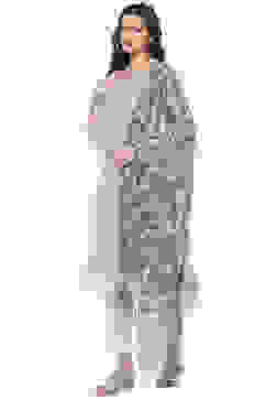 Light Blue Linen Woven Unstitched Suit Set image number 5